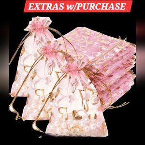 NWT - 20ct. Organza Gift Bags With Pink Mesh Gold Hearts 2.7x3.4